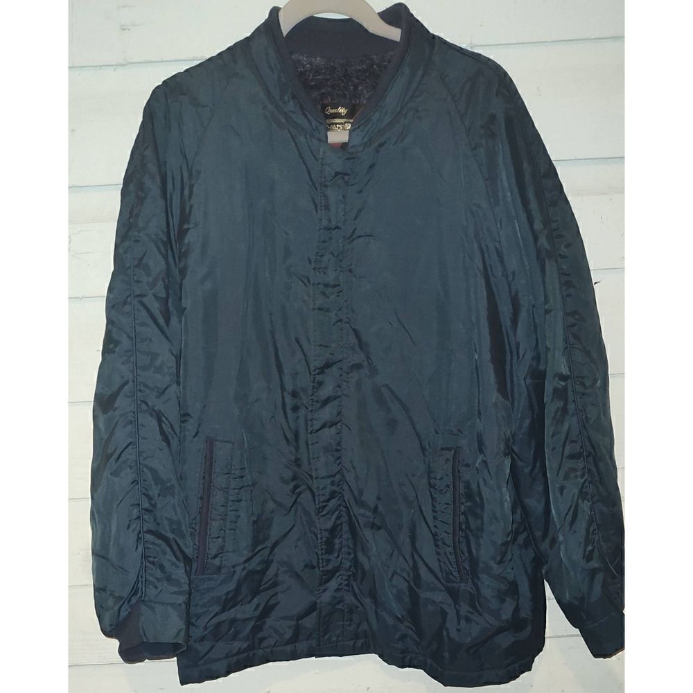 80s VTG SEARS OUTERWEAR FAUX FURโLined Coaches Jacket Size 44 Regular NavyโBlue